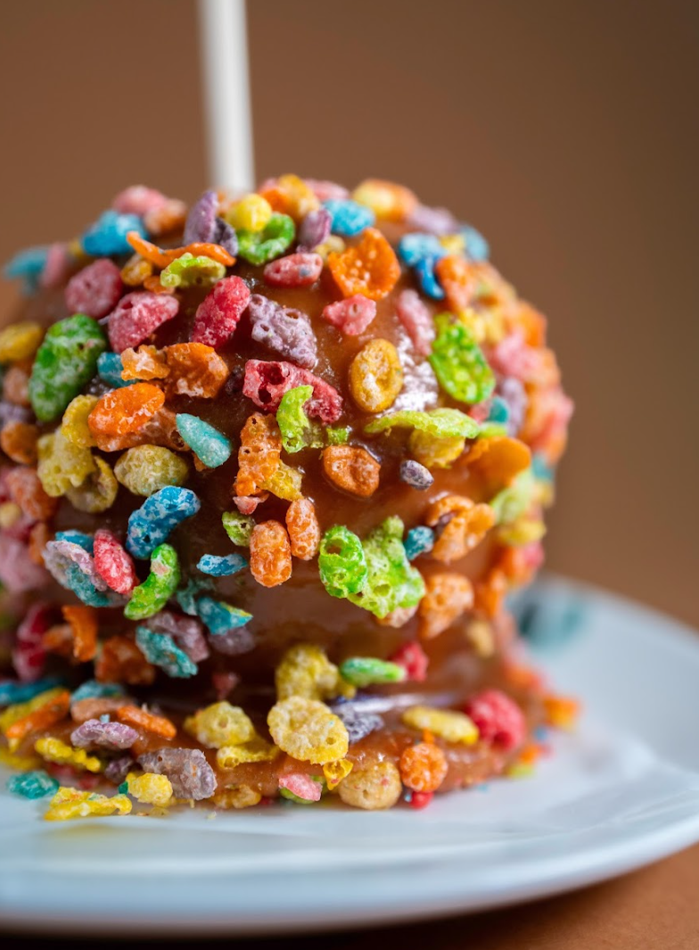 Fruity Pebble Caramel Apple