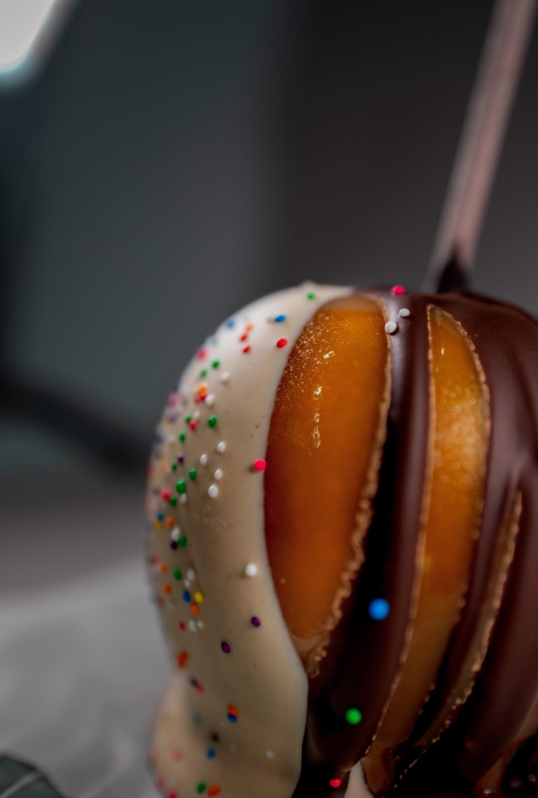 Tiger Striped Sprinkle Caramel Apple
