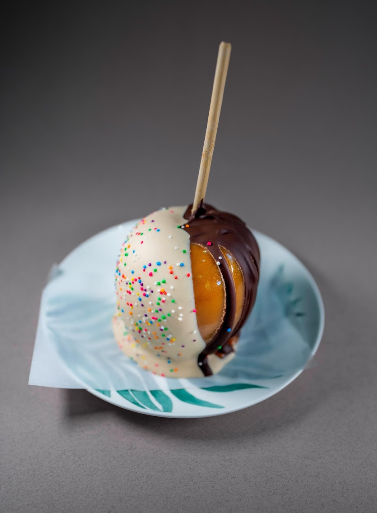 Tiger Striped Sprinkle Caramel Apple